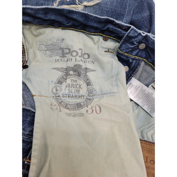 Polo Ralph Lauren Mens Classic Fit Patchwork Bandana Distressed Denim Jeans - Picture 13 of 16